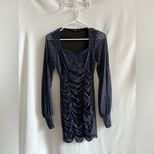 Midnight Blue Patterned Long Sleeve Dress
